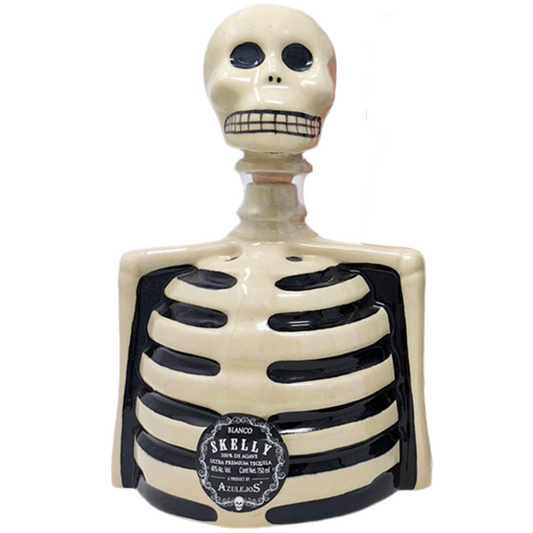 Los Azulejos Skelly Blanco Tequila 750ml ceramic bottle